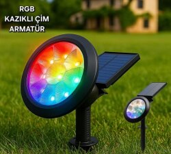 18W RGB Solar Güneş Enerjili Kazıklı Led Bahçe Aydınlatma Armatürü - 2