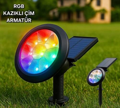 18W RGB Solar Güneş Enerjili Kazıklı Led Bahçe Aydınlatma Armatürü - 2