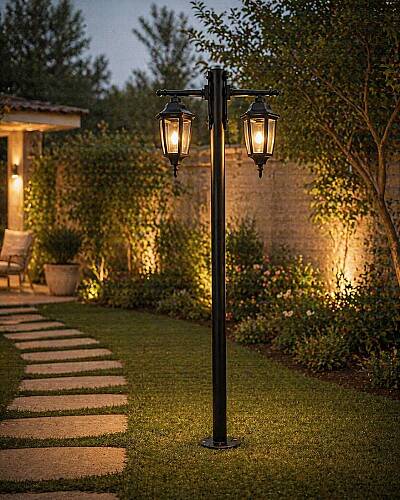 200 cm Çift Kollu Altıgen Direkli Bahçe Yol Aydınlatma Armatürü - 4