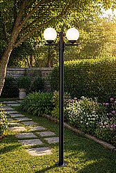 200 cm Çift Kollu Glop Direkli Bahçe Yol Aydınlatma Armatürü 
