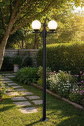 200 cm Çift Kollu Glop Direkli Bahçe Yol Aydınlatma Armatürü  - 1