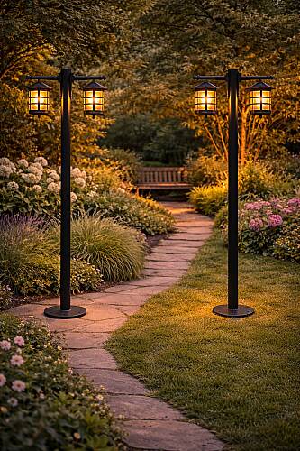 200 cm Çift Kollu Perge Direkli Bahçe Aydınlatma  - 2