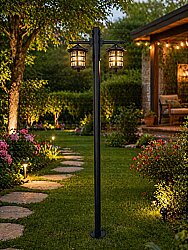 200 cm Çift Kollu Perge Direkli Bahçe Yol Aydınlatma Armatürü