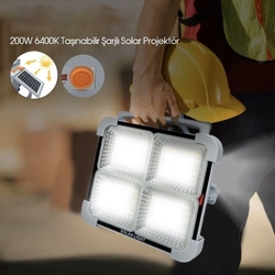 200W Taşınabilir Şarjlı Güneş Enerjili Solar Projektör 6400K - Thumbnail