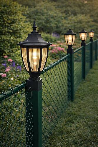 Panel Çim Çit Kare Tabanlı Altıgen Direk Üstü Bahçe Armatürü Siyah - 1