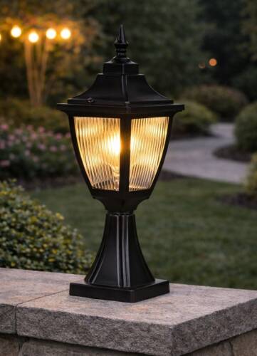 Altıgen Set Üstü Fener Bahçe Aydınlatma Armatürü Siyah - 1