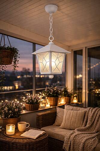 Aşiyan Zincirli Fener Bahçe Aydınlatma Armatürü Beyaz - 1