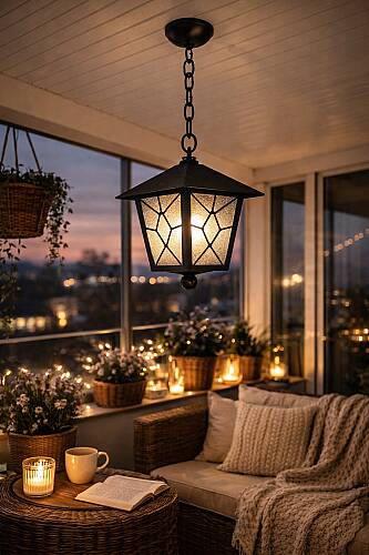 Aşiyan Zincirli Fener Bahçe Aydınlatma Armatürü Siyah - 1