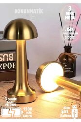 Dekoratif Dokunmatik 3 Farklı Renk Seçenekli Mantar Masa Lambası Gold - 2