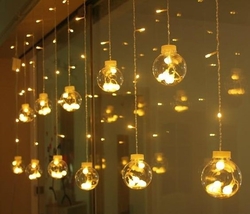 Dekoratif Işıklı Top Saçak İp Perde Led Aydınlatma Günışığı - Thumbnail