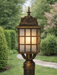 Kafesli Direk Üstü Fener Bahçe Aydınlatma Armatürü Bakır