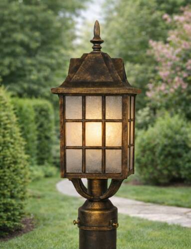 Kafesli Direk Üstü Fener Bahçe Aydınlatma Armatürü Bakır - 1