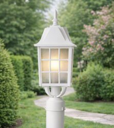 Kafesli Direk Üstü Fener Bahçe Aydınlatma Armatürü Beyaz