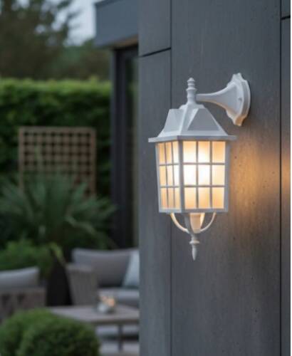 Kafesli Ters Bakan Konsollu Fener Bahçe Aydınlatma Armatürü Beyaz - 1