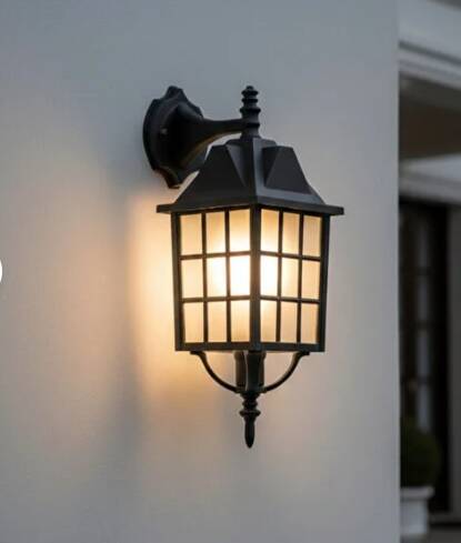 Kafesli Ters Bakan Konsollu Fener Bahçe Aydınlatma Armatürü Siyah - 2