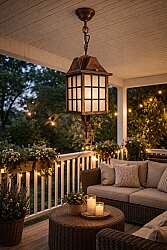 Kafesli Zincirli Fener Bahçe Aydınlatma Armatürü Bakir