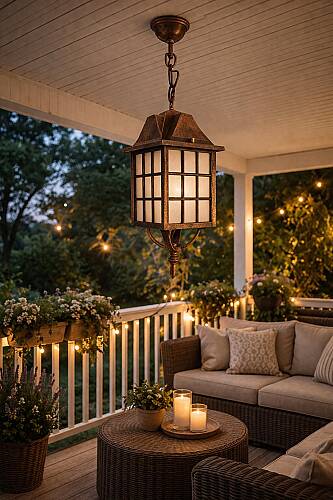 Kafesli Zincirli Fener Bahçe Aydınlatma Armatürü Bakir - 1