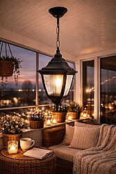 Kare Zincirli Fener Bahçe Aydınlatma Tavan Armatürü SİYAH