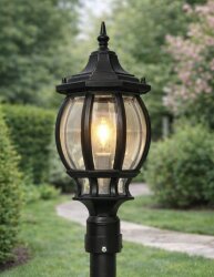 Sekizgen Direk Üstü Fener Bahçe Lamba Aydınlatma Armatürü SİYAH - 1