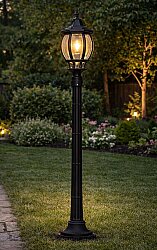 Sekizgen Plastik Direkli Bahçe Armatürü - Bahçe Lambası Siyah