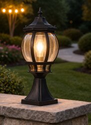 Sekizgen Set Üstü Fener Bahçe Lamba Aydınlatma Armatürü Siyah