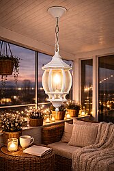 Sekizgen Zincirli Fener Bahçe Aydınlatma Armatürü BEYAZ