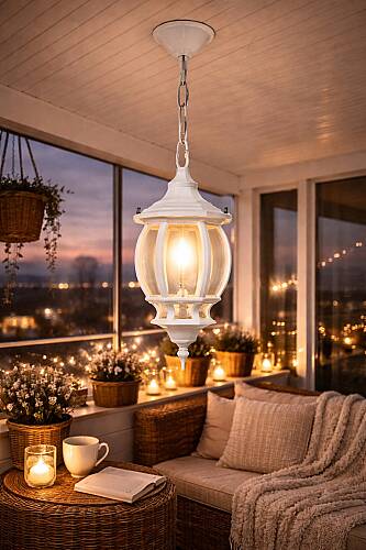 Sekizgen Zincirli Fener Bahçe Aydınlatma Armatürü BEYAZ - 1