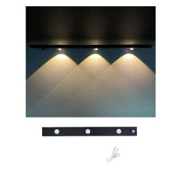 Sensörlü Şarjlı Mıknatıslı 3 Farklı Işık Renkli Dimmerli 40cm Siyah Led Aplik