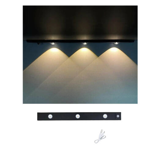 Sensörlü Şarjlı Mıknatıslı 3 Farklı Işık Renkli Dimmerli 40cm Siyah Led Aplik - 1