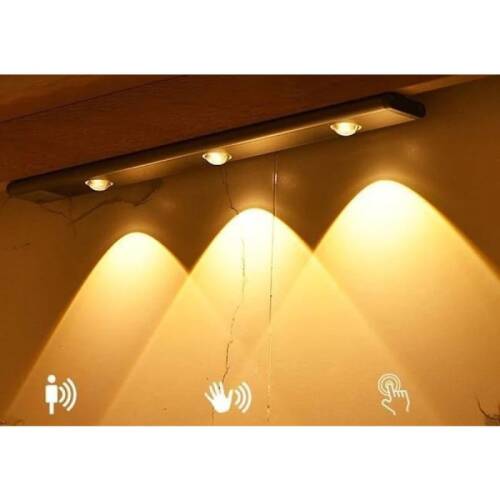 Sensörlü Şarjlı Mıknatıslı 3 Farklı Işık Renkli Dimmerli 40cm Siyah Led Aplik - 5
