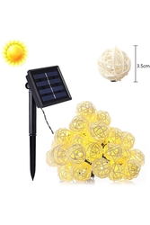 Lambax - Solar 30 Ledli Rattan Model Güneş Enerjili Bahçe Aydınlatma Dekoratif Led
