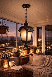 Zincirli Fayton Fener Bahçe Aydınlatma Armatürü Siyah