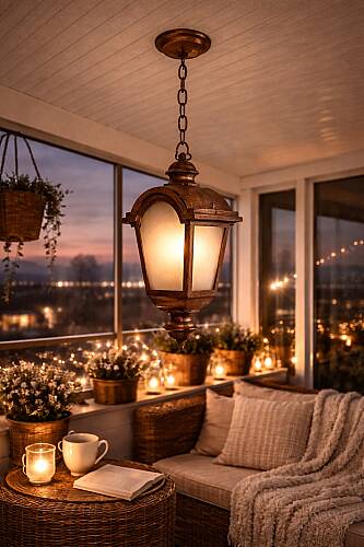 Zincirli Fayton Fener Bahçe Aydınlatma Armatürü Bakır - 1