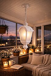 Zincirli Fayton Fener Bahçe Aydınlatma Armatürü Beyaz