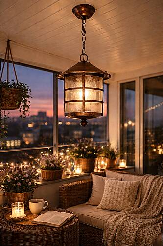 Zincirli Perge Fener Bahçe Aydınlatma Armatürü Bakır - 1