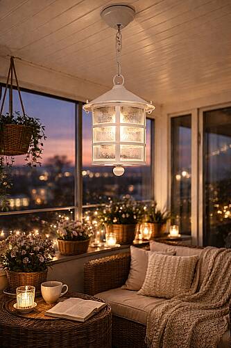 Zincirli Perge Fener Bahçe Aydınlatma Armatürü Beyaz - 1